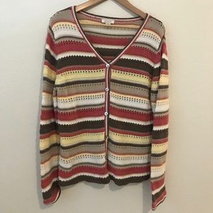 Christopher&Banks Sweater Multicolored Button Front V Neck Cotton blend Size XL